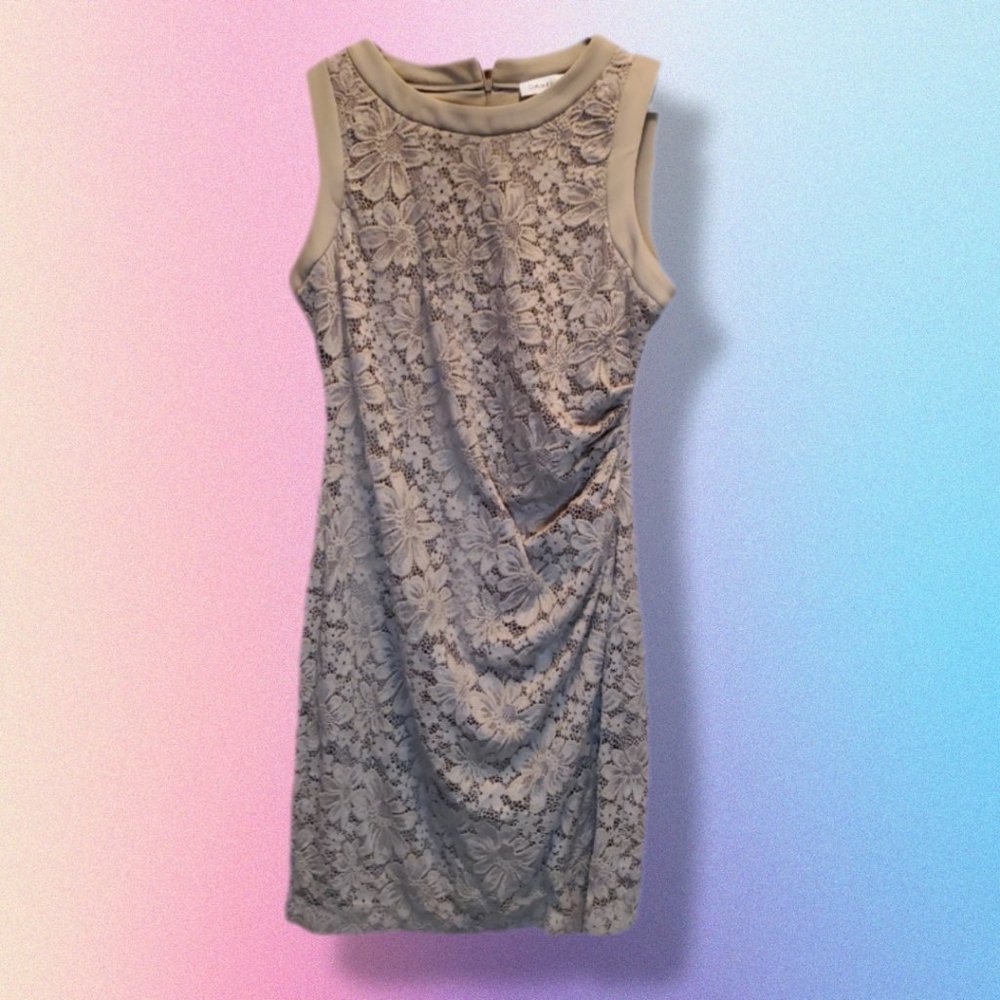 Calvin Klein beige laceover dress size 14